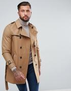 Asos Shower Resistant Double Breasted Trench In Tobacco - Brown
