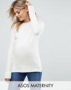 Asos Maternity Chunky Sweater With Deep Cuff In Fluffy Yarn - Cream