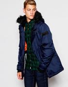 D-struct Coulton Fur Trimmed Parka Jacket - Navy