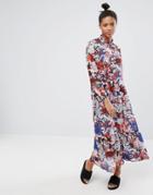 Monki Floral Printed High Neck Maxi Dress - Multi