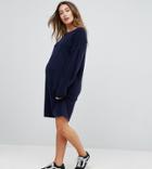 Asos Maternity Knitted Sweater Dress With Volume Sleeves - Navy