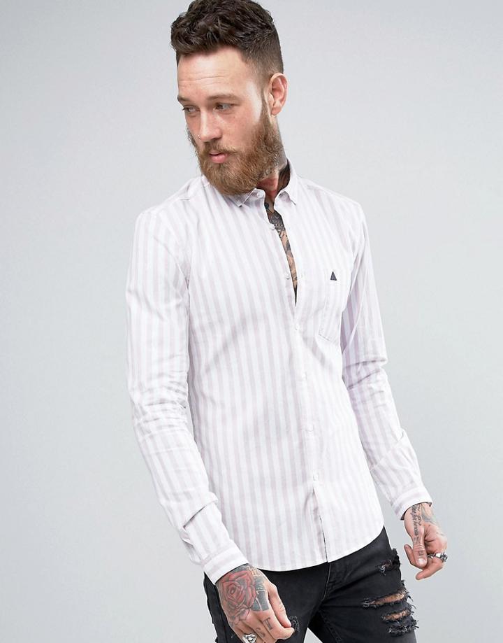 Asos Skinny Shirt With Stripe And Logo In Pink - Pink