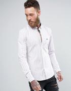Asos Skinny Shirt With Stripe And Logo In Pink - Pink