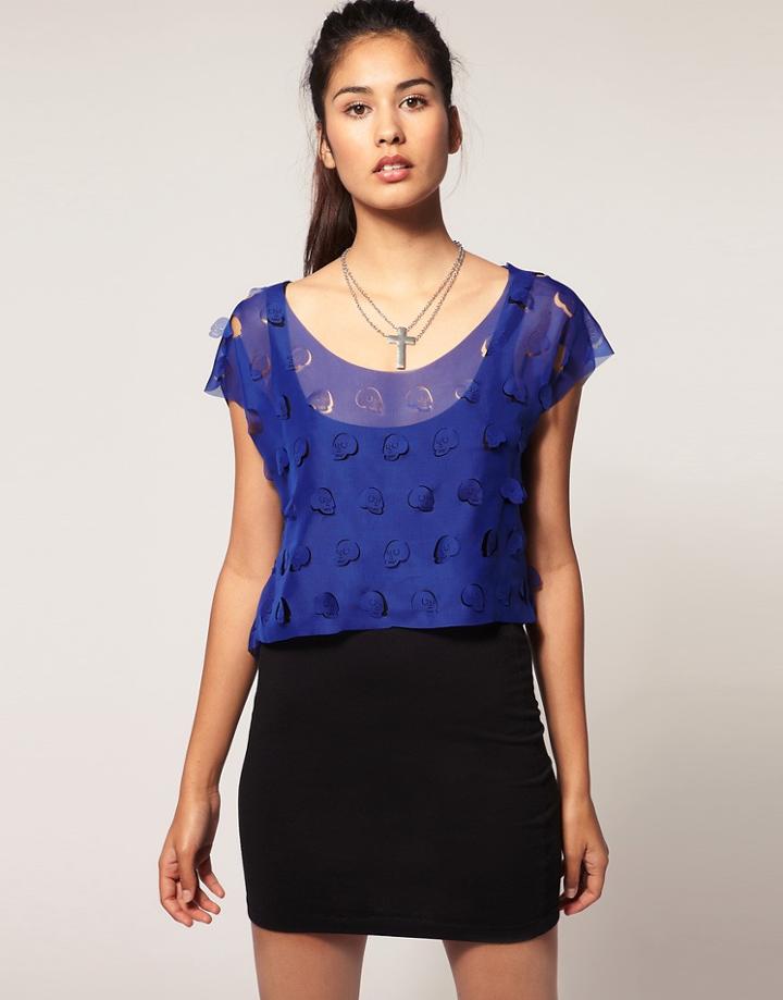 Reverse Top With Lazer Cut Skulls - Purple