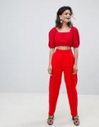 Mango Linen Tapered Tailored Pants In Red - Red
