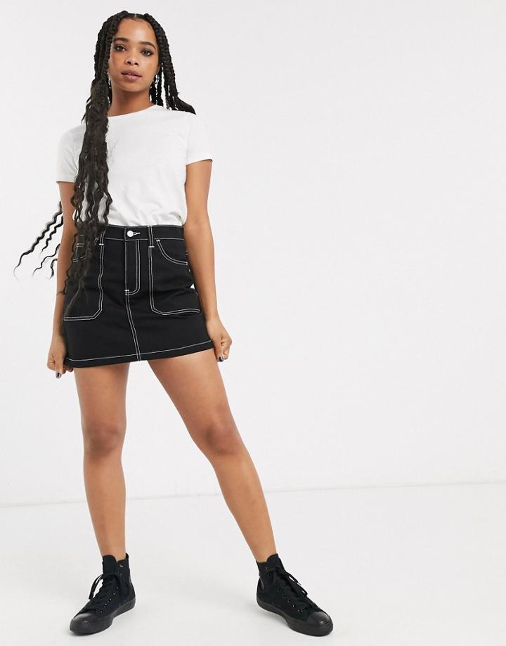 Dr Denim Contrast Stitch Detail Mini Skirt-black