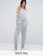 Asos Tall Cold Shoulder Sweat Jumpsuit - Gray