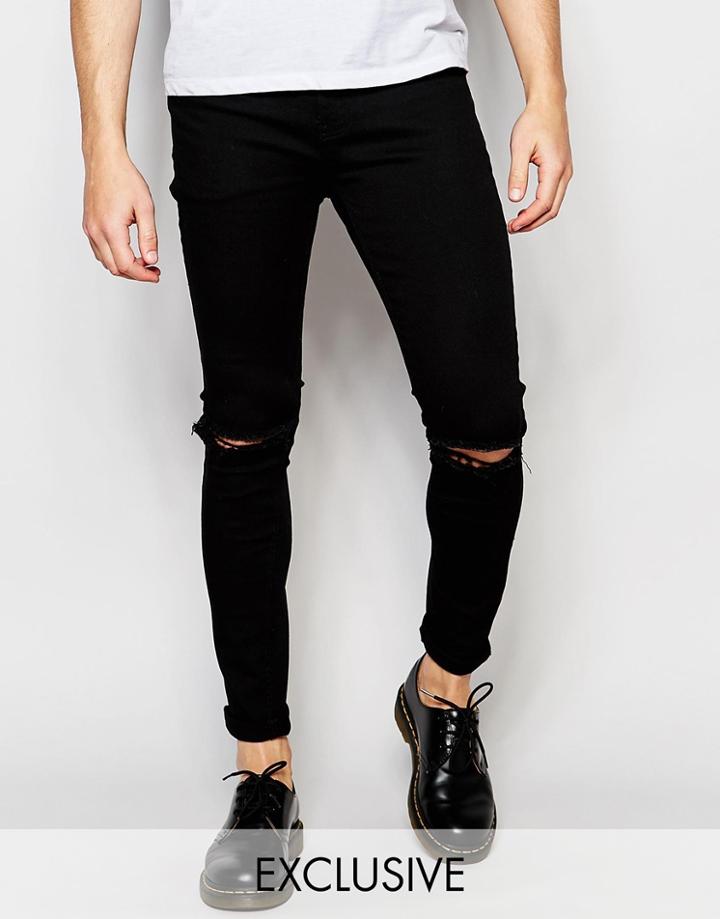 Liquor & Poker Skinny Rip Knee Jeans In Clean Black - Black