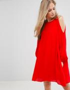 Vero Moda Cold Shoulder Pleat Dress - Red
