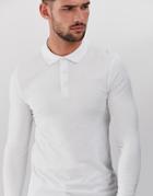 Asos Design Muscle Fit Long Sleeve Polo-white