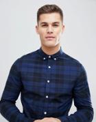 Asos Design Skinny Poplin Check Shirt In Blue - Blue