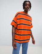 Asos Design Oversized T-shirt With Orange Retro Stripe
