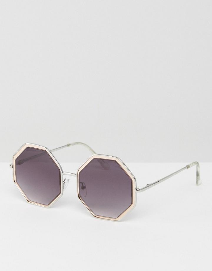 Asos Hexagon Sunglasses In Rose Gold - Gold