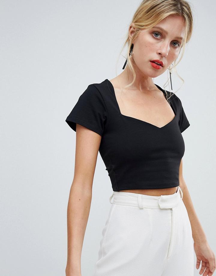 Asos Design Top With Sweetheart Neckline - Black