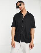 Bershka Revere Collar Shirt In Black