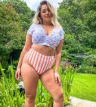 Peek & Beau Curve Exclusive High Waist Bikini Bottom In Coral Stripe-multi