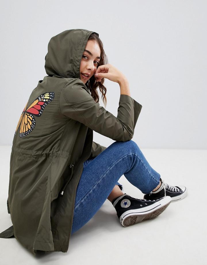 Brave Soul Flutterby Lightweight Jacket With Butterfly Back - Green