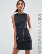Daisy Street Tall Mini Denim Dress With Fray Detail - Black