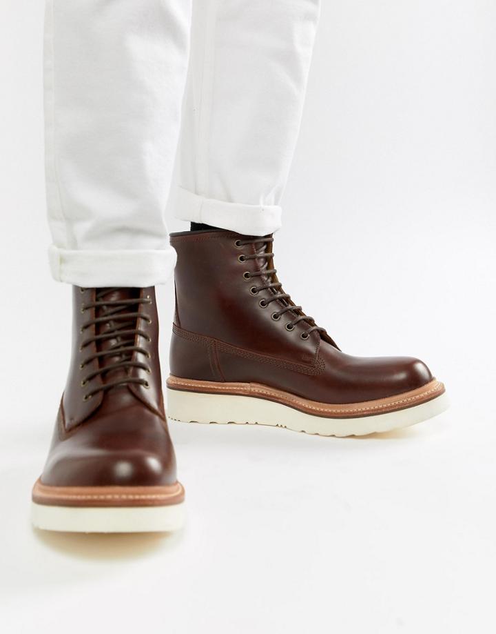 Grenson Arnold Lace Up Boots In Brown Leather