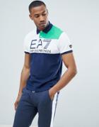 Ea7 Slim Fit Pique Colour Block Logo Polo In Navy - Navy