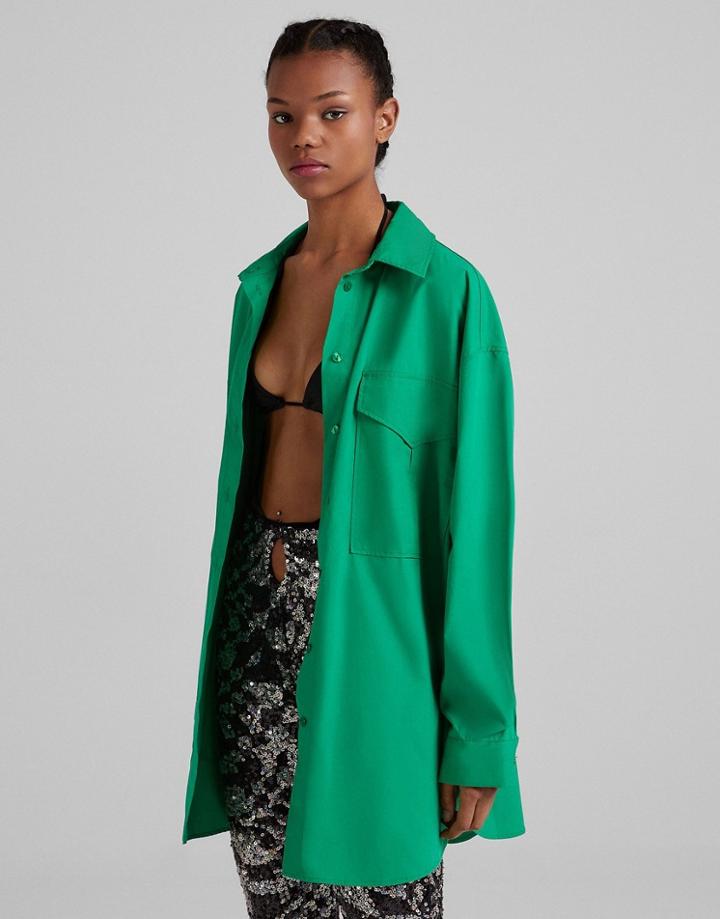 Bershka Oversized Shirt In Bright Green