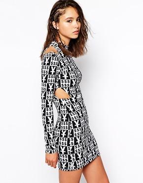 This Is A Love Song Body-conscious Dress With High Neck And Cut Out Shoulder Detail - Multi