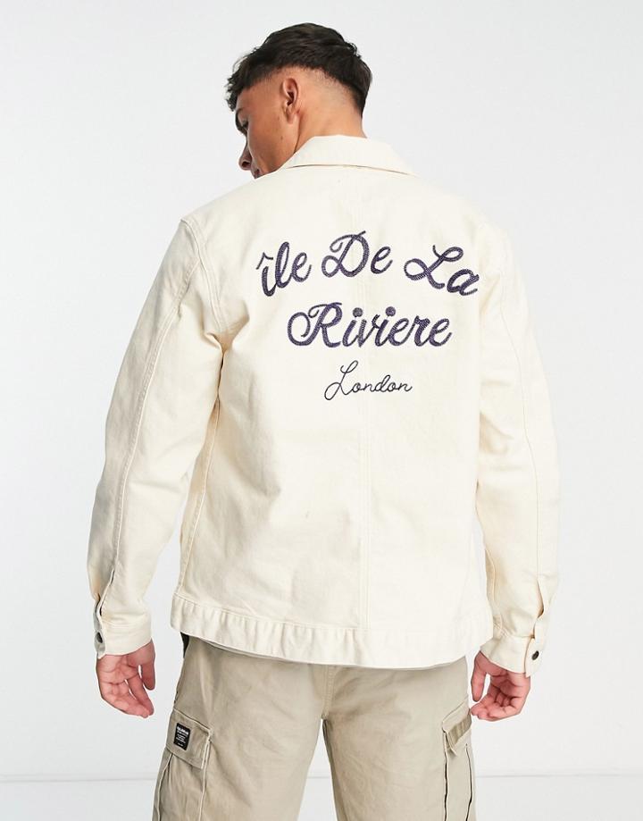 River Island Chore Jacket With Back Print In Stone-neutral