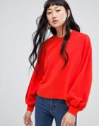 Weekday Balloon Sleeve Sweatshirt In Organic Cotton - Red