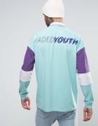Asos Oversized Long Sleeve Pique Polo With Faded Youth Back Print - Green