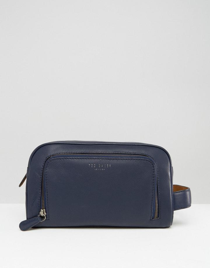 Ted Baker Toiletry Bag In Leather - Blue