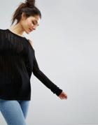 Asos Sweater In Pointelle Stitch With Cold Shoulder - Black