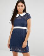 Club L Peter Pan Collar Detail Lace Detail Dress - Navy
