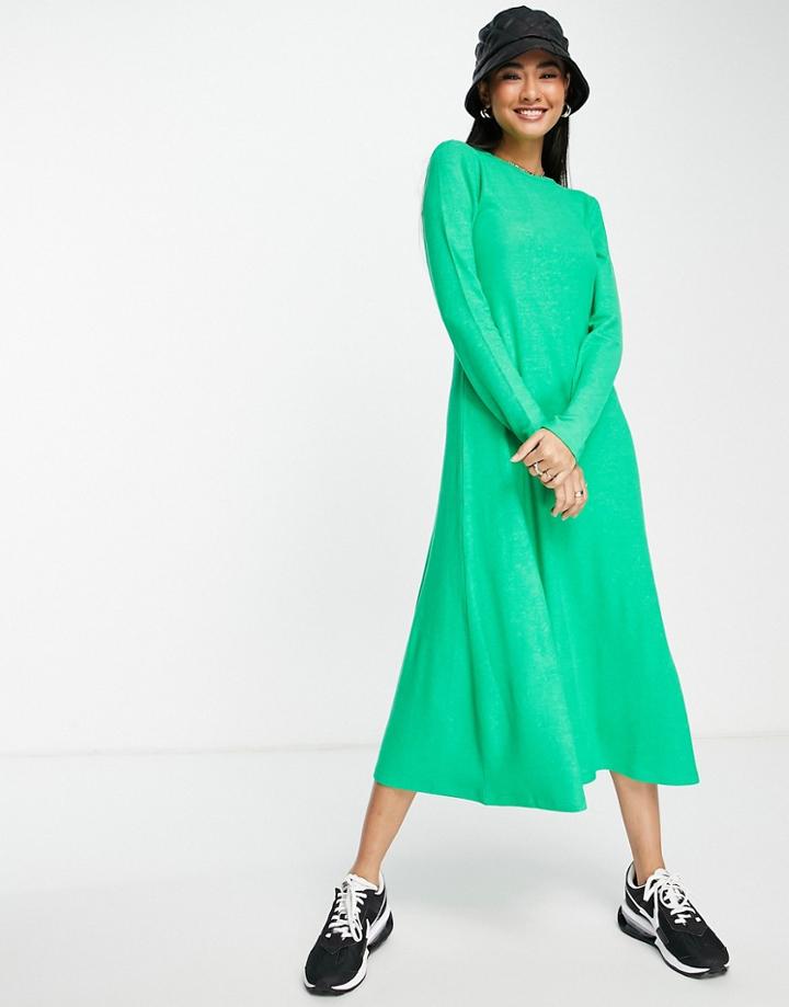 Asos Design Super Soft Long Sleeve Midi Swing Dress In Bright Green