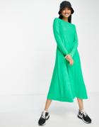 Asos Design Super Soft Long Sleeve Midi Swing Dress In Bright Green