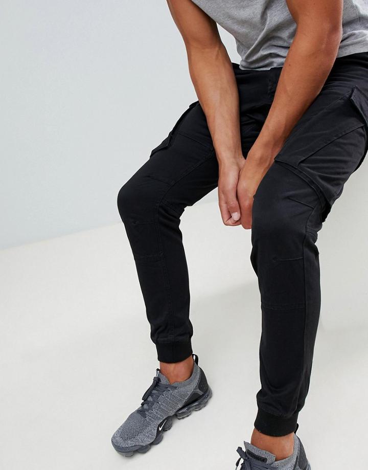 River Island Tapered Cargo Pants In Black - Black