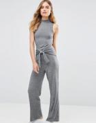 Noisy May Tie Waist Jumpsuit - Gray