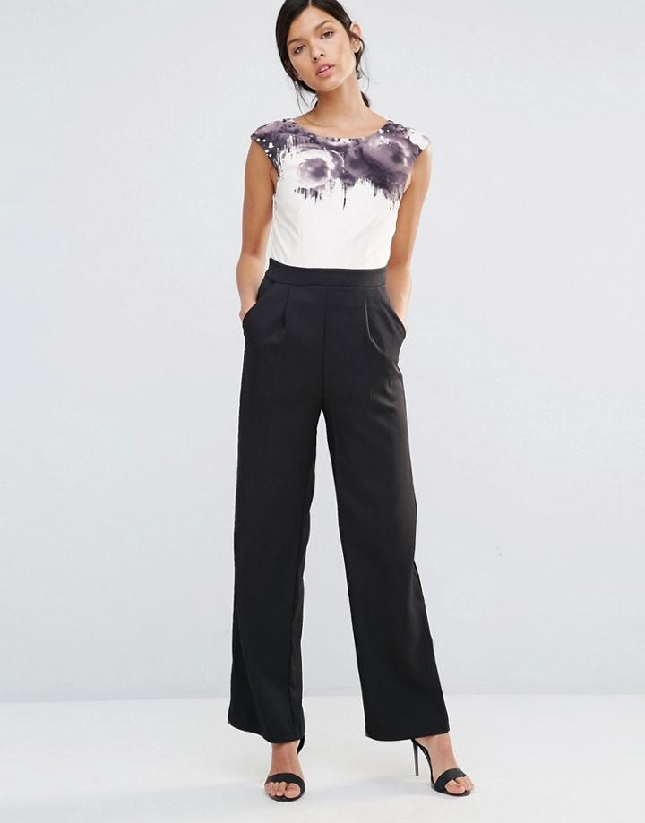 Little Mistress Rose Print Jumpsuit - Black