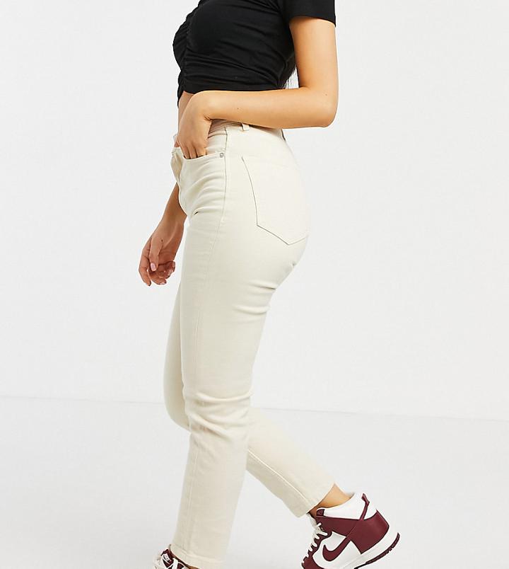 Stradivarius Cotton Petite Slim Mom Jean With Stretch In Ecru - White