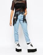 The Ragged Priest High Rise Mom Jeans With Tassel Pockets - Blue