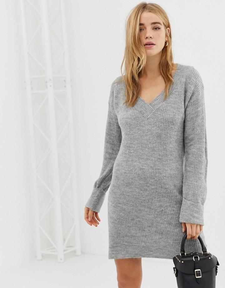 Brave Soul Leonard Sweater Dress In Gray - Green