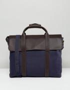 Asos Satchel With Foldover Top In Navy Canvas - Navy