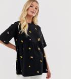 Asos Design Maternity Smock Top With Floral Embroidery-black