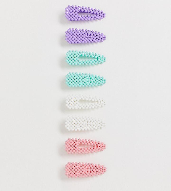 Asos Design Pack Of 8 Hair Clips In Pastel Color Beads - Multi