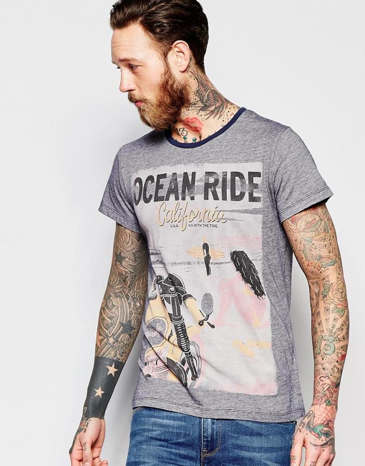 Wrangler Micro Stripe Ocean Ride T-shirt - Medieval Blue
