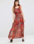 Qed London Paisley Print Patchwork Maxi Dress - Orange