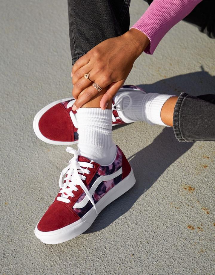 Vans Comfycush Old Skool Grunge Wash Sneakers In Red/tie-dye