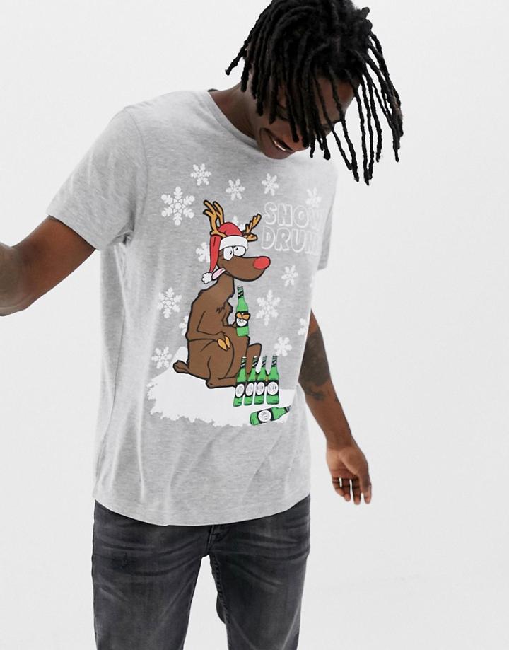 Brave Soul Holidays Drunk Reindeer T-shirt - Gray