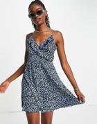 Qed London Frill Cross Front Cami Mini Dress In Ditsy Floral Print-multi
