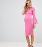 Asos Maternity Crepe One Shoulder Drama Sleeve Midi Dress - Pink