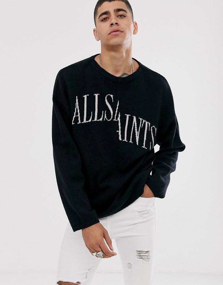 Allsaints Oversized Split Logo Sweater In Black